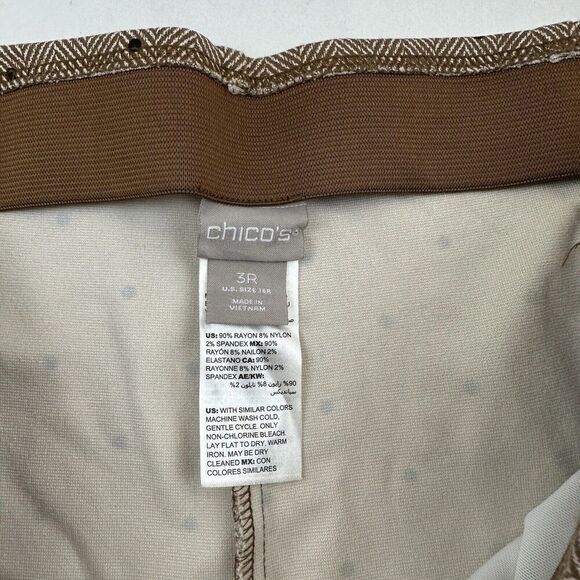 Chico's Brown Herringbone Polka Dot Pull On Straight Leg Pants 16R (3R) Stretch - Picture 6 of 10